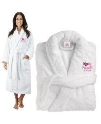 Deluxe Terry cotton with i love my fiancée heart CUSTOM TEXT Embroidery bathrobe